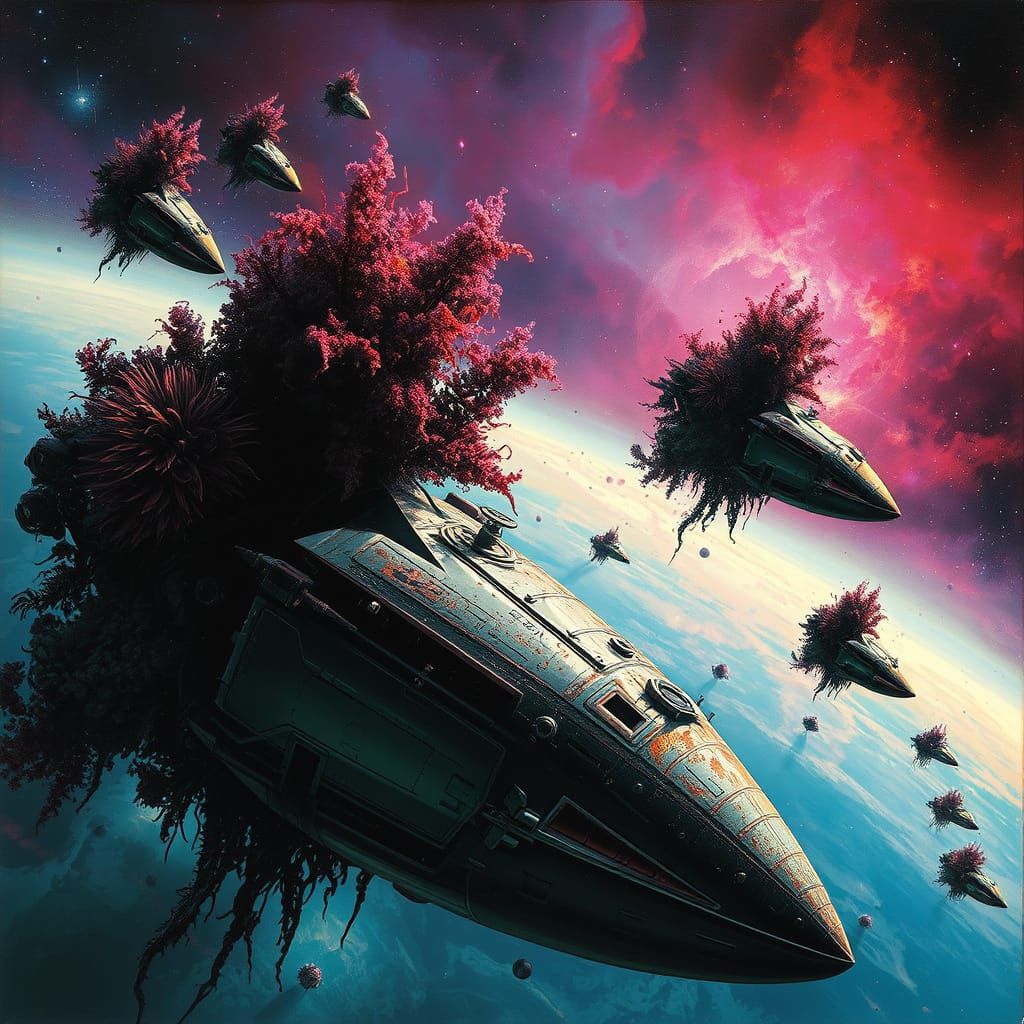 Galactic Dystopian Dreamscape in Neon Airbrush