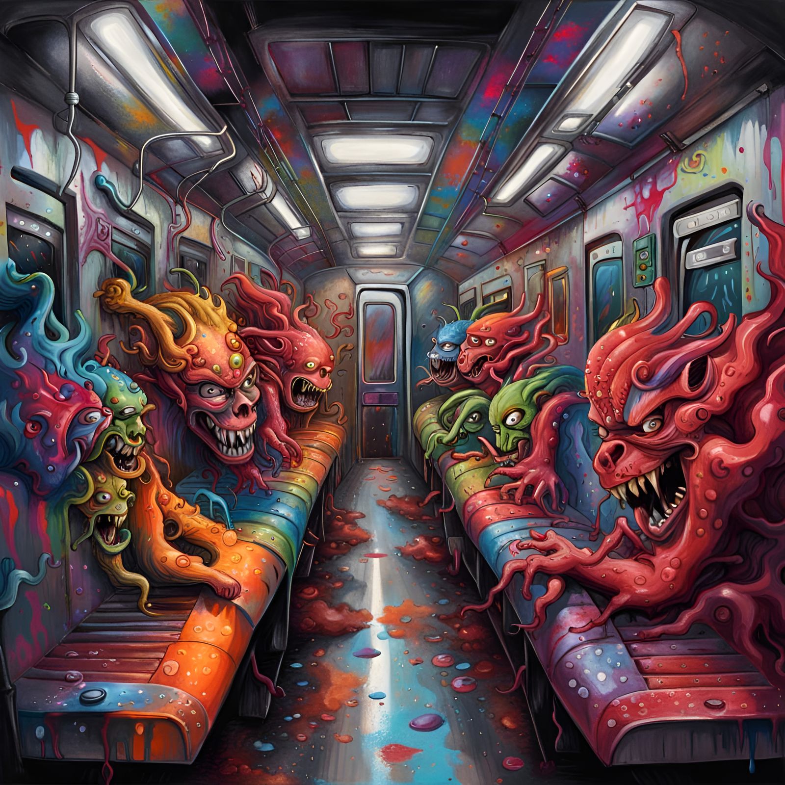 Demonic Train in Graffiti Street Art Style