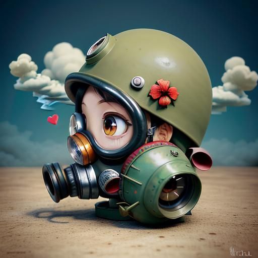 Surreal Chibi Creature with Gas Mask in 3D