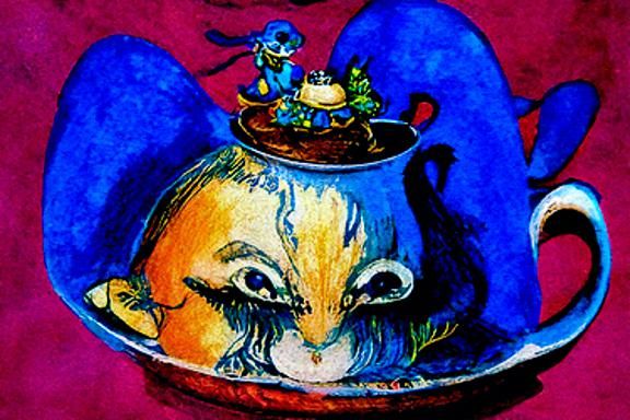 Veruca Salt and Alice Tea Party: Colourful Ink Drawing
