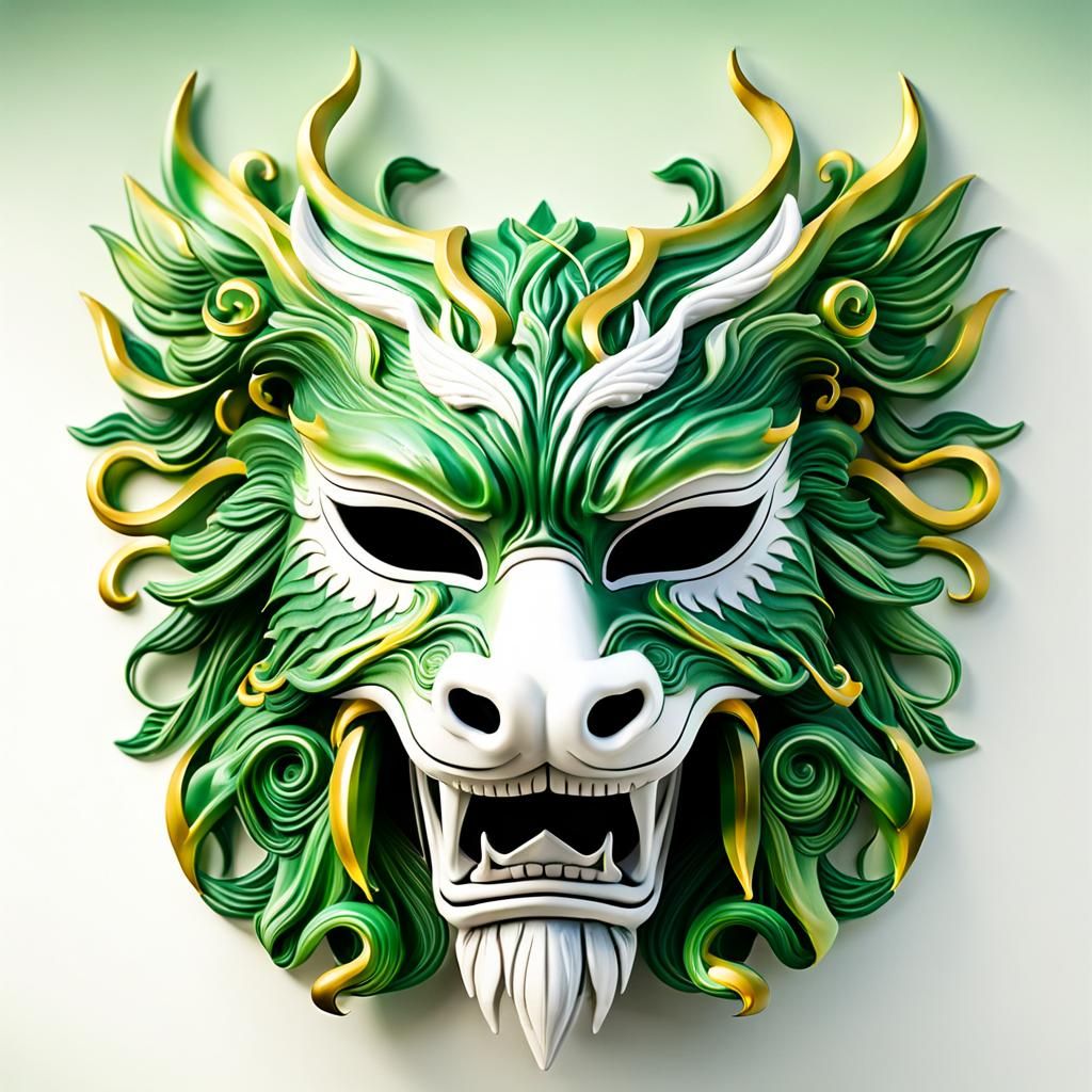 Porcelain Griffin Mask with Green Energy