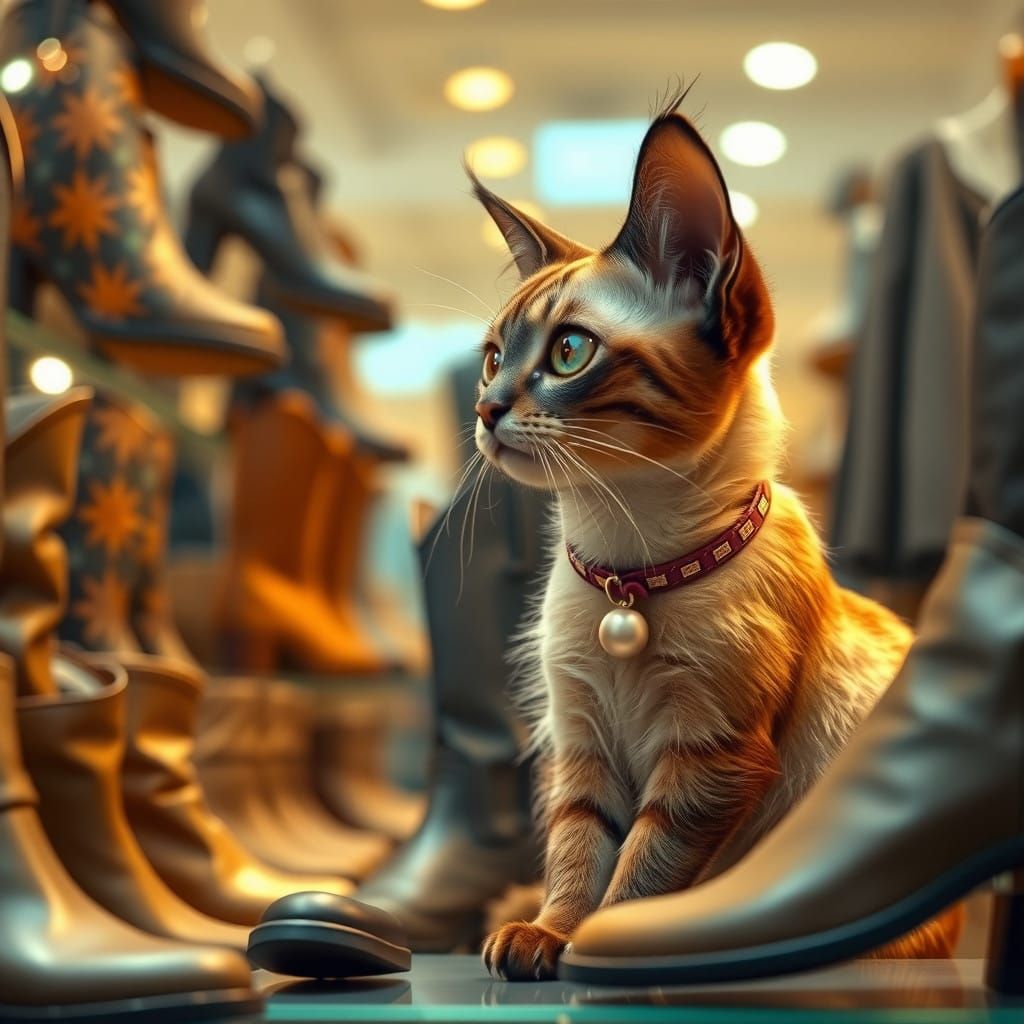 Whimsical Feline in Boots Store, Inspired by Andy Keohe and....
