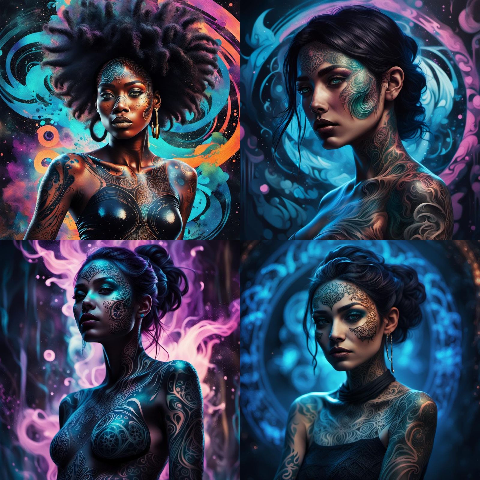 Mystical Woman with Glowing Tattoo in Dreamscape