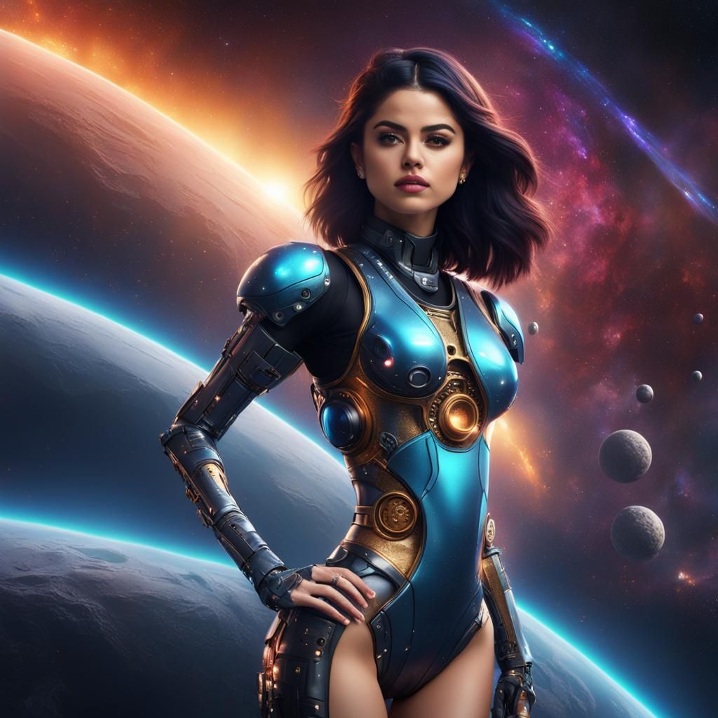 Futuristic Space Babe in Mechanical Swimsuit: Digital Art