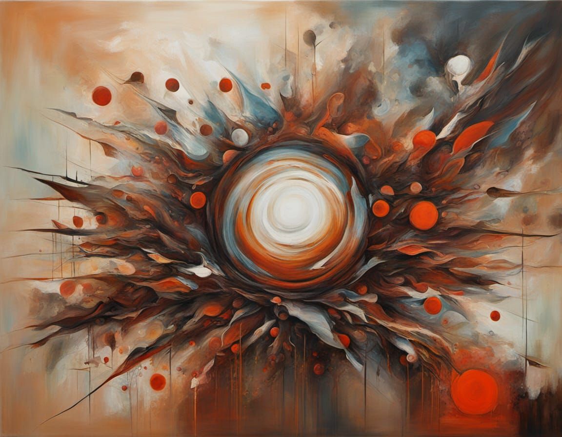 Surreal Abstract Painting in Polar Vermilion Colors