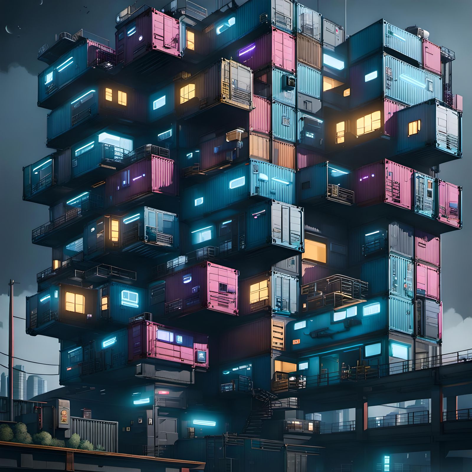 Cyberpunk Cargo Container Apartment Complex
