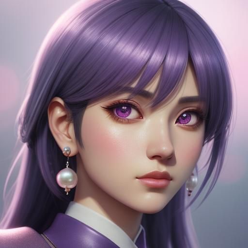 Moe Anime Girl Portrait with Pearl Earrings