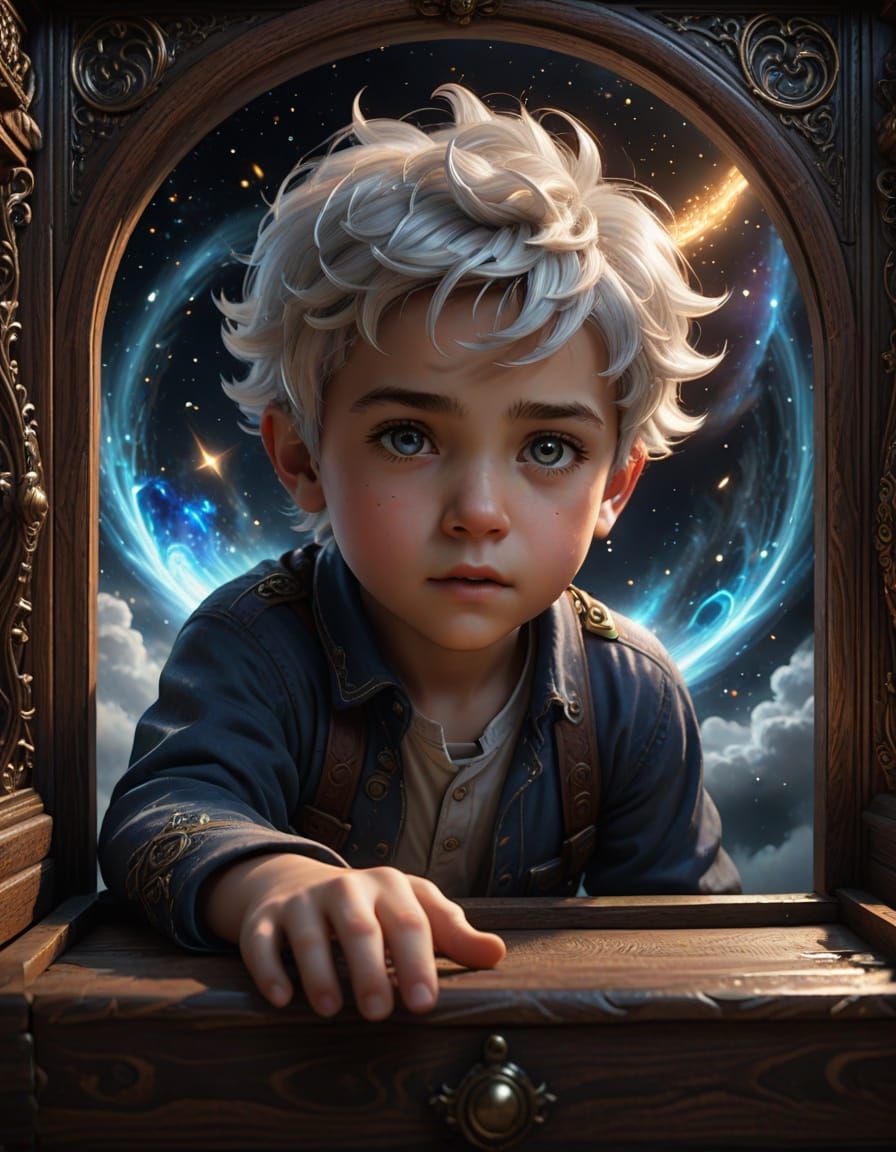 Levitating Boy in Nebula, Digital Art