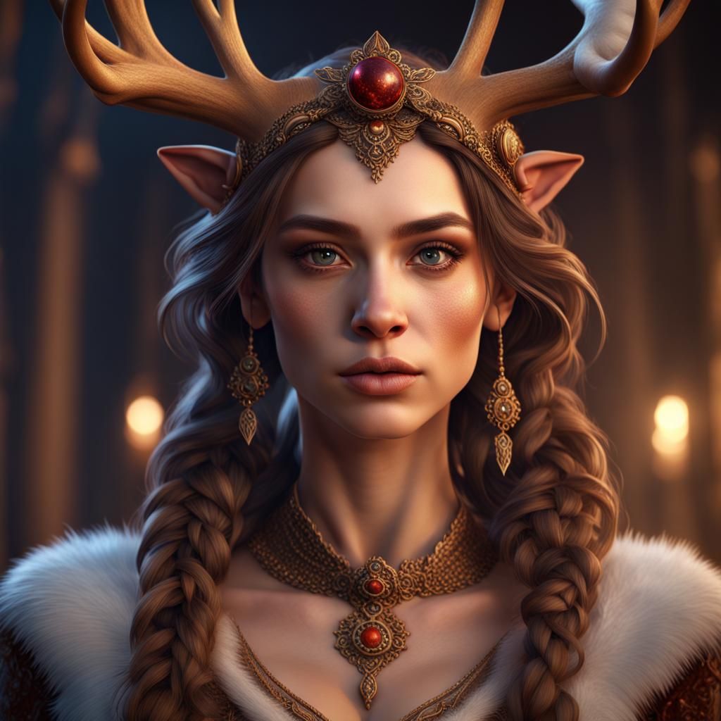 Jewish Girl as Rudolph: Detailed Digital Portrait