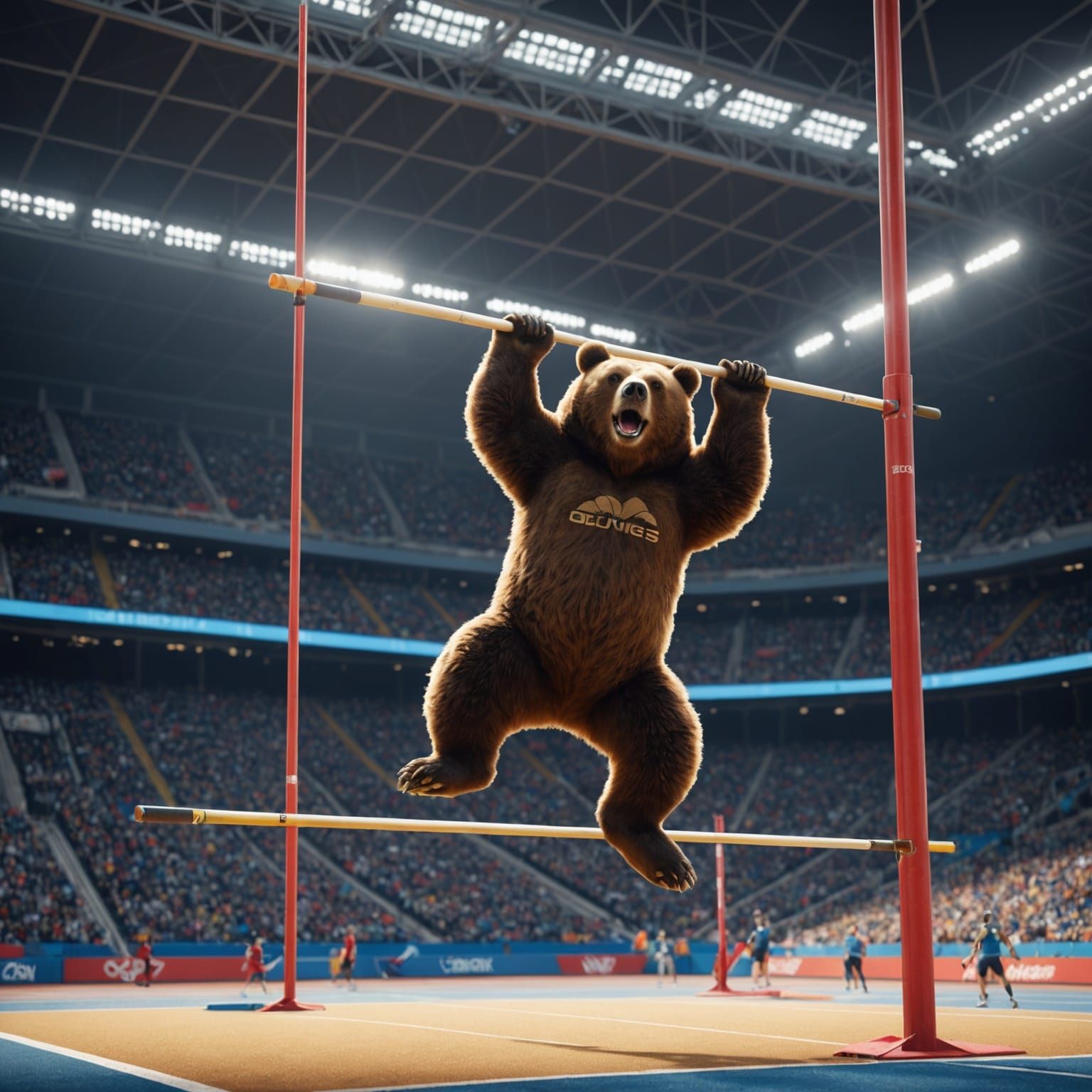 Bear Pole Vaulting in Olympic Stadium