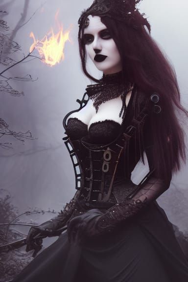 Steampunk Goth Witch Portrait in Fantasy Forest