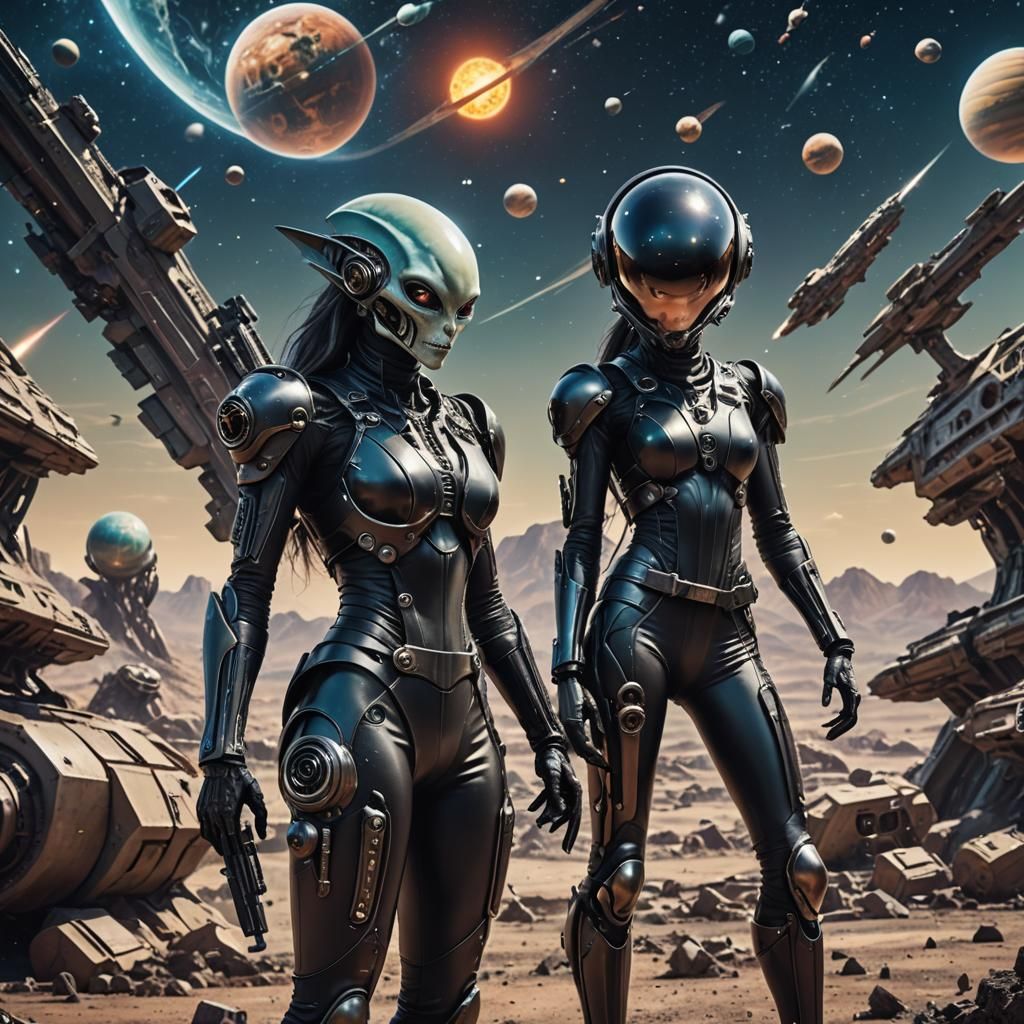 Skinny Alien Warrior in Space Fantasy Uniform