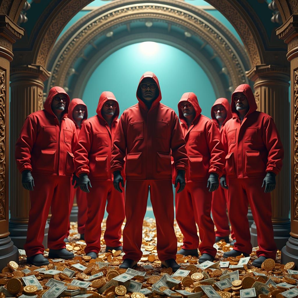 Money Heist Thieves in Ornate Vault: Matte Painting