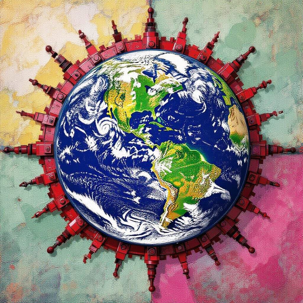 Earth Portrait in Technical Pen and Watercolor