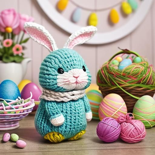 Detailed Knitted Bunny in Easter Setting