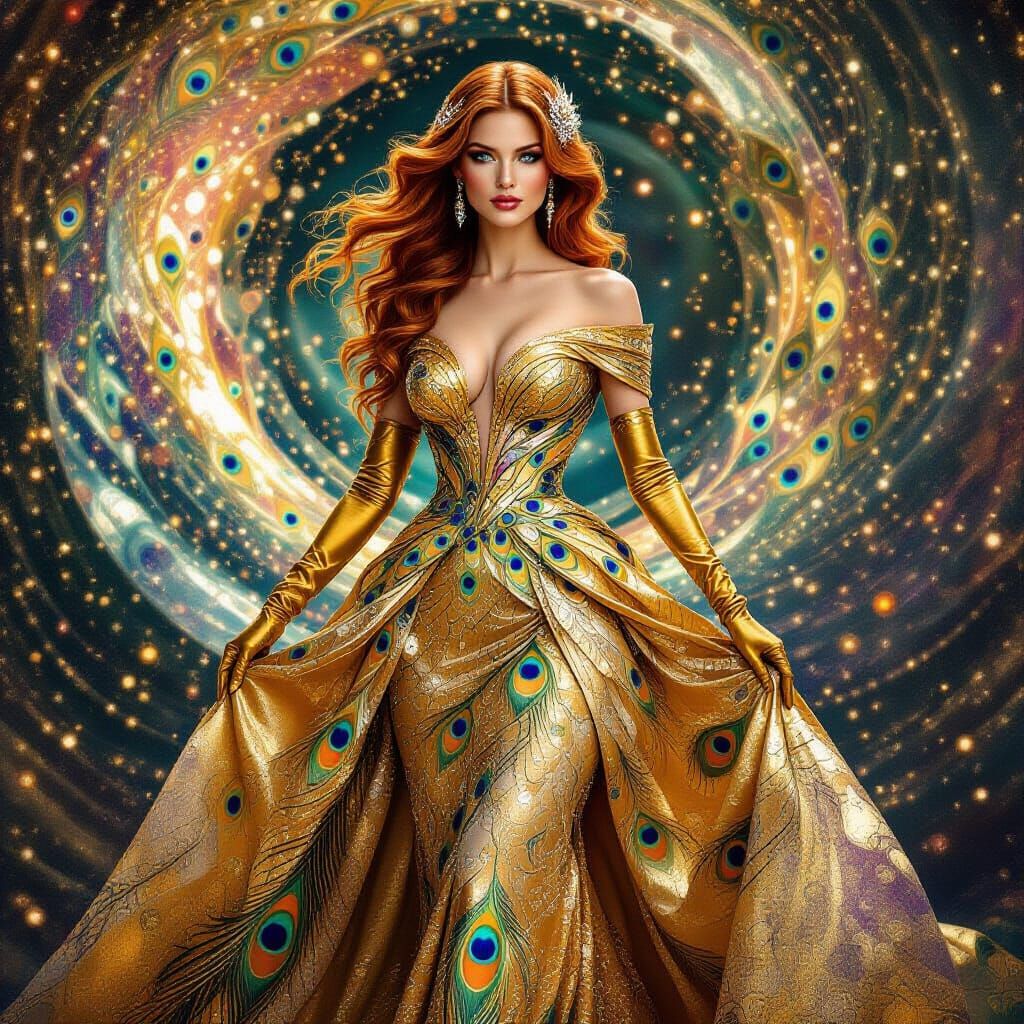 Regal Woman in Opulent Gown, Klimt-Inspired
