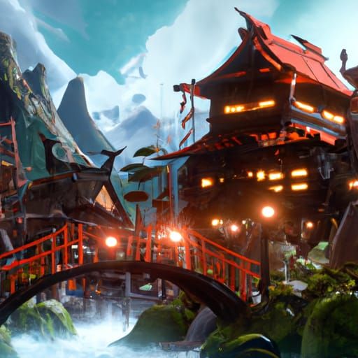 Fantastical Japan Matte Painting in Deep Color