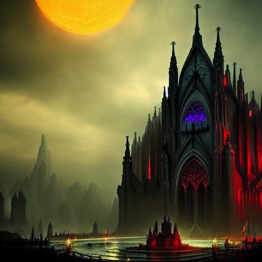 Epic Vampire Cathedral: Detailed Digital Matte Painting
