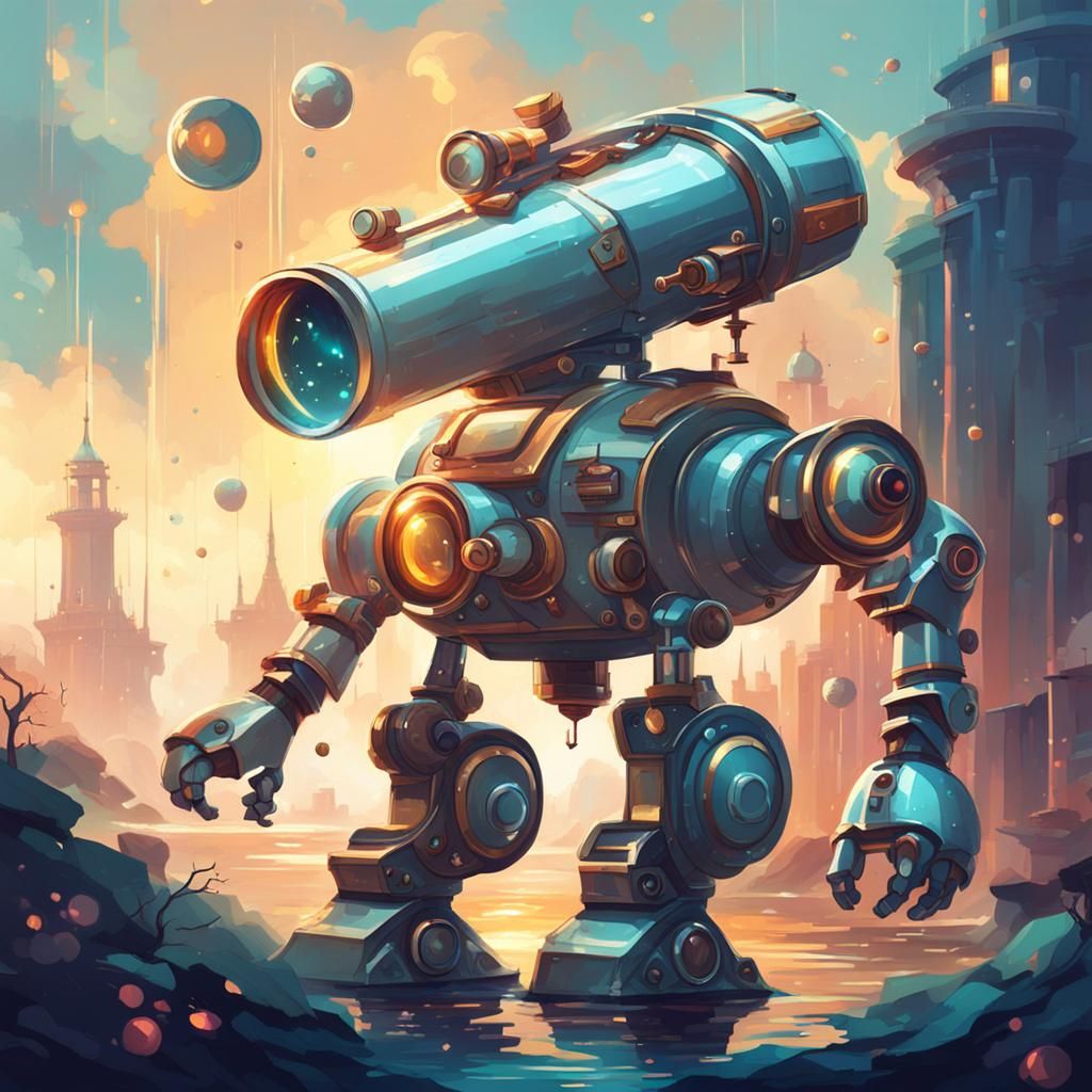 Dramatic Telescope Robot in Splash Art Style