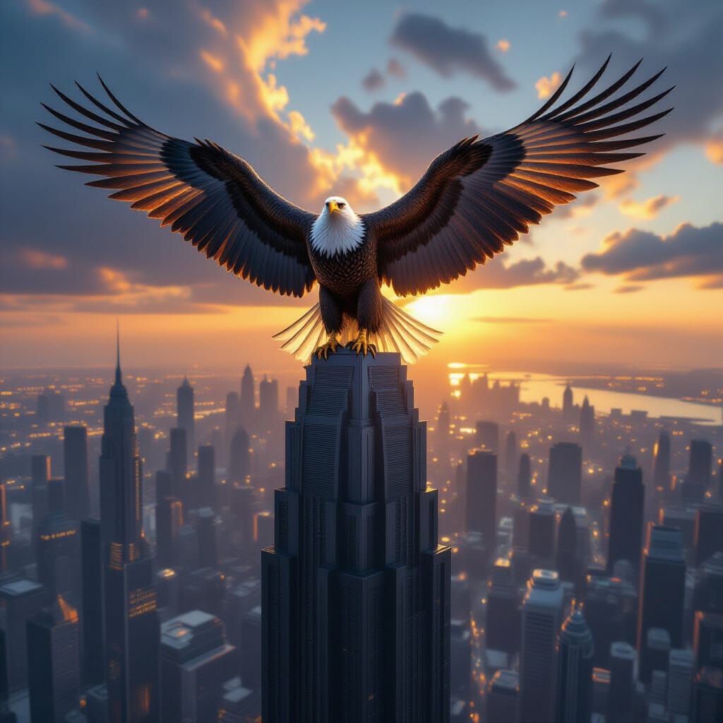 Majestic Eagle on Skyscraper in Futuristic City