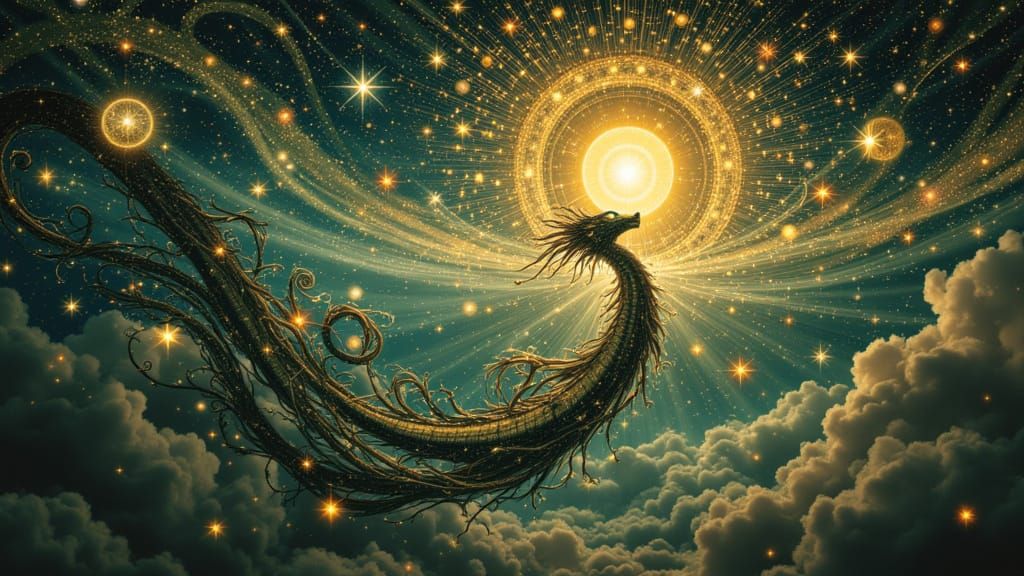 Celestial Dragon in Art Nouveau Style