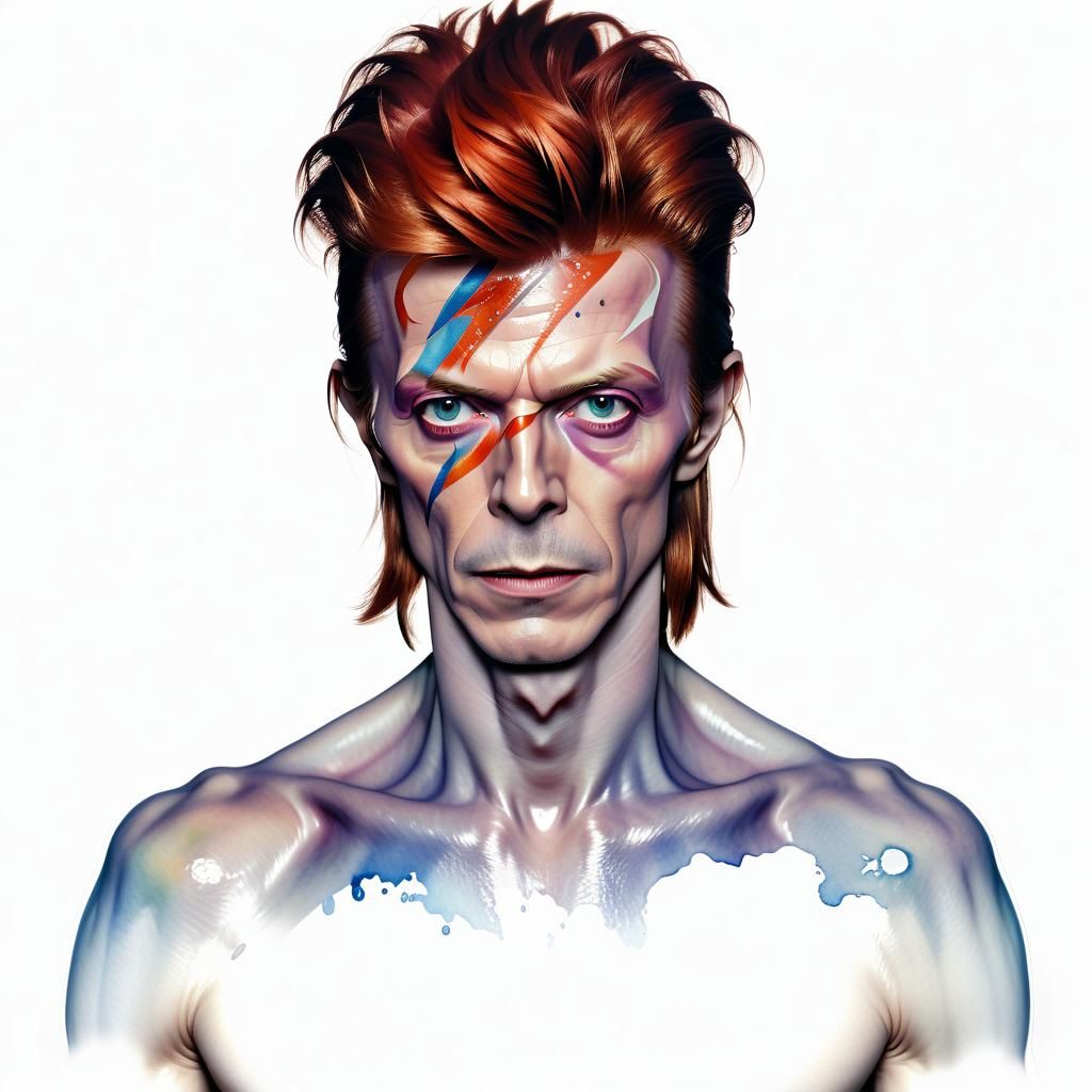 David Bowie Watercolor Portrait in Dark Fantasy Style