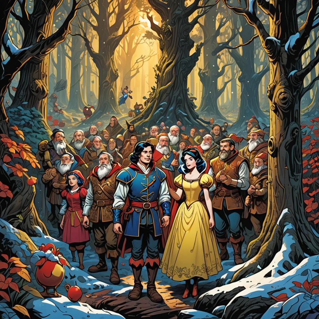 Snow White and Dwarves in Comic Book Style