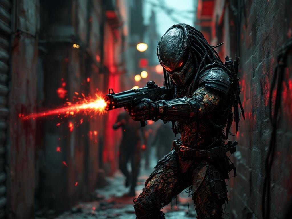 Predator vs Zombies in Ominous Alley: Hyperrealistic HDR