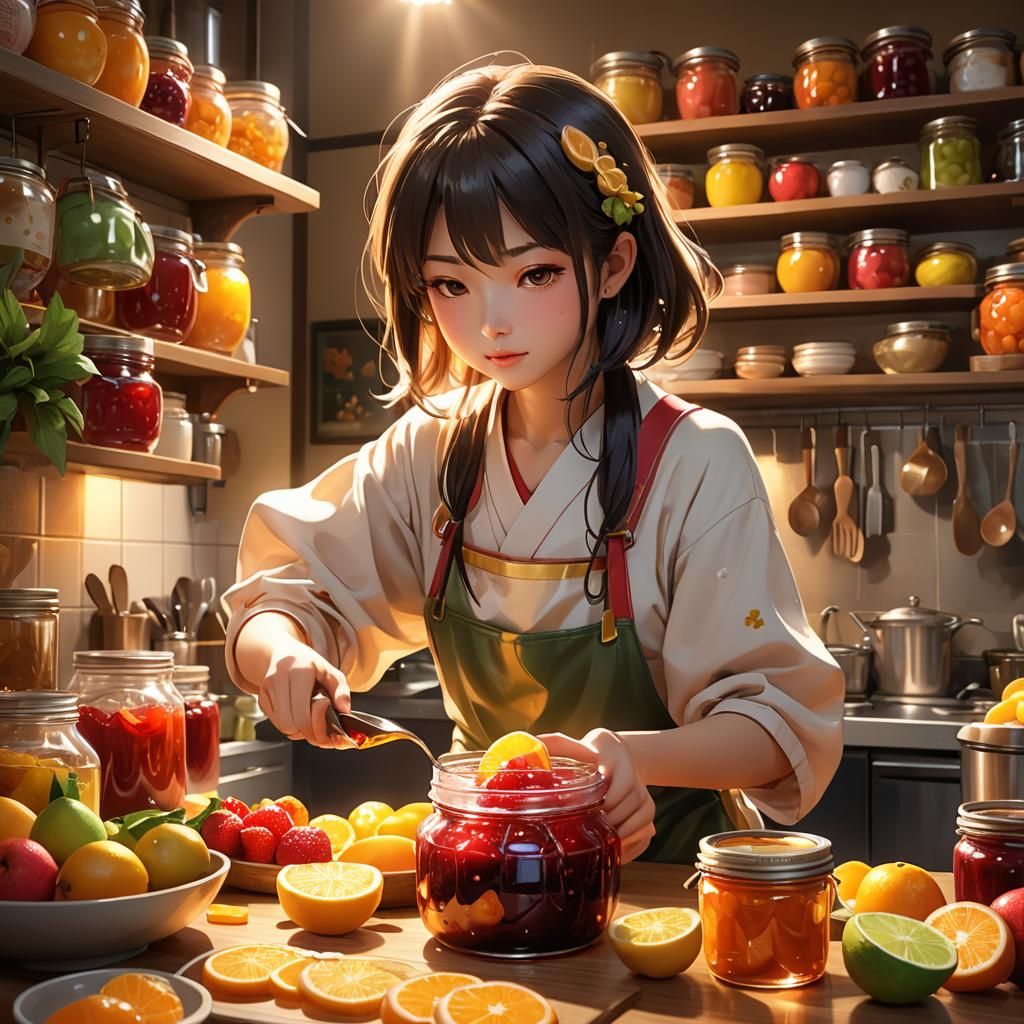 Girl Pouring Jam: Japanese-Inspired 3D Anime Art