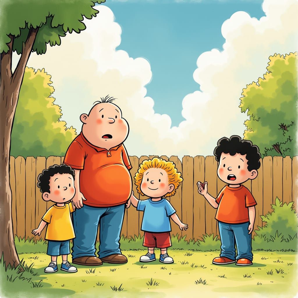 Fat Albert Friends Play in Sunny Backyard