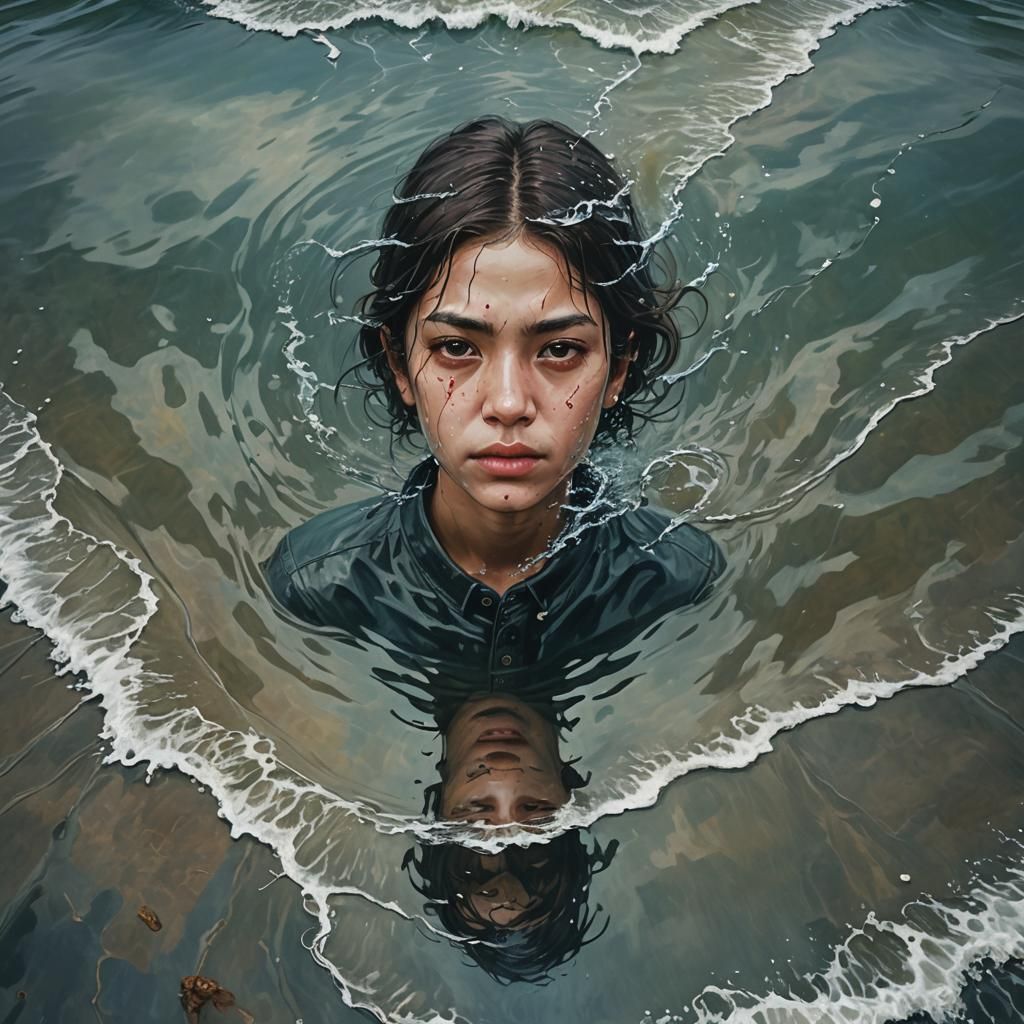 Hyperrealistic Seascape Portrait with Splash Art Elements