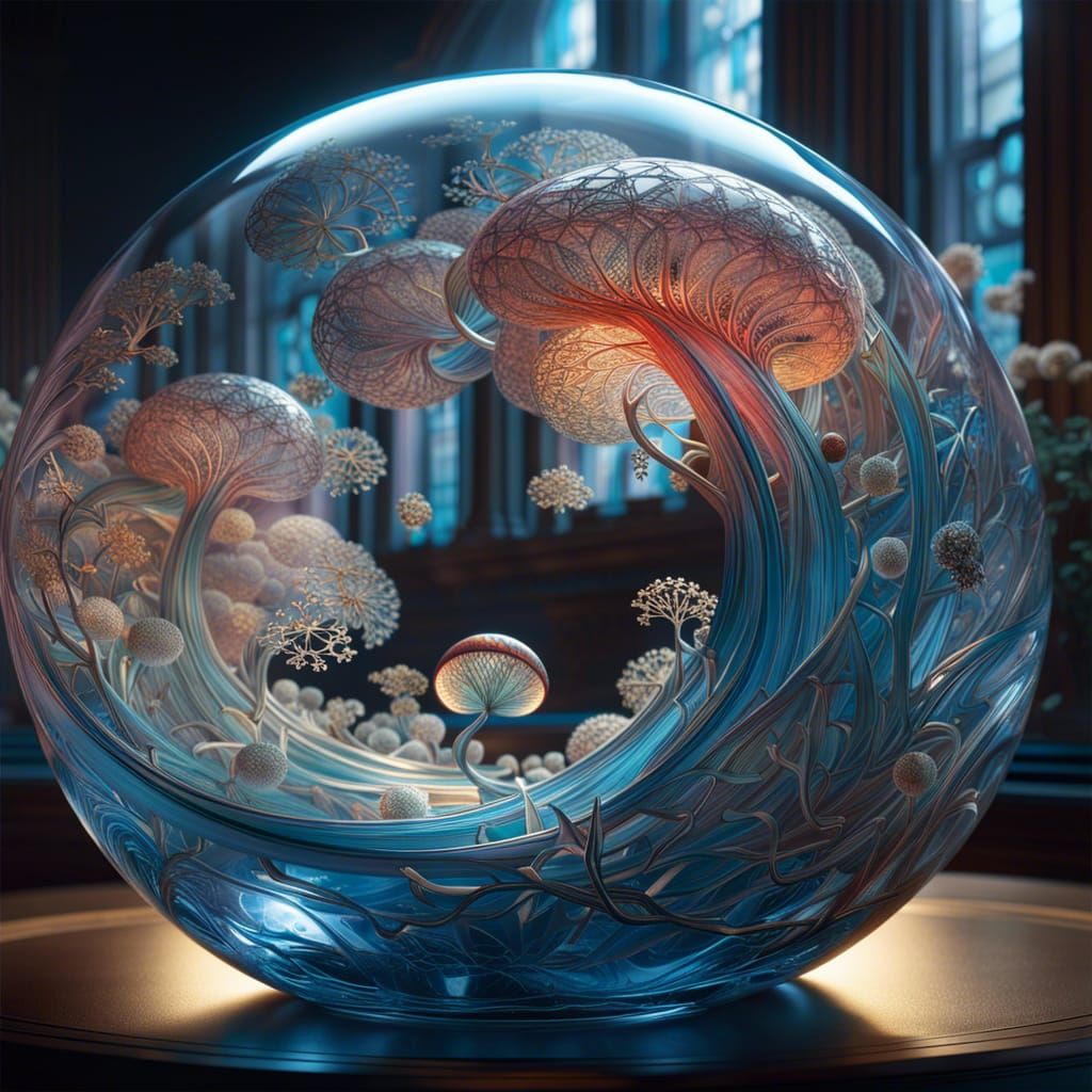 Cracked Glass Sphere Reveals Ethereal Landscape