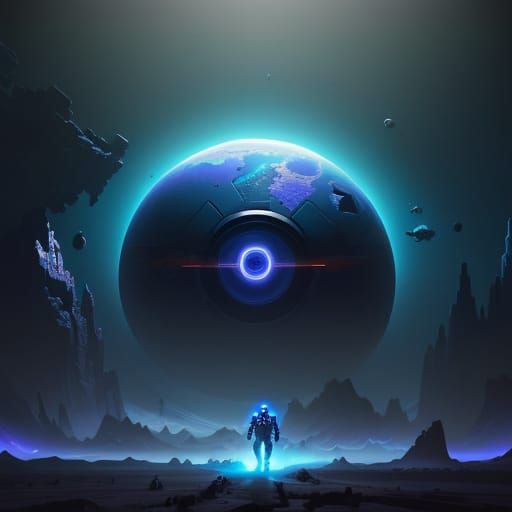 Robots and Astronauts in Vibrant Space Scene