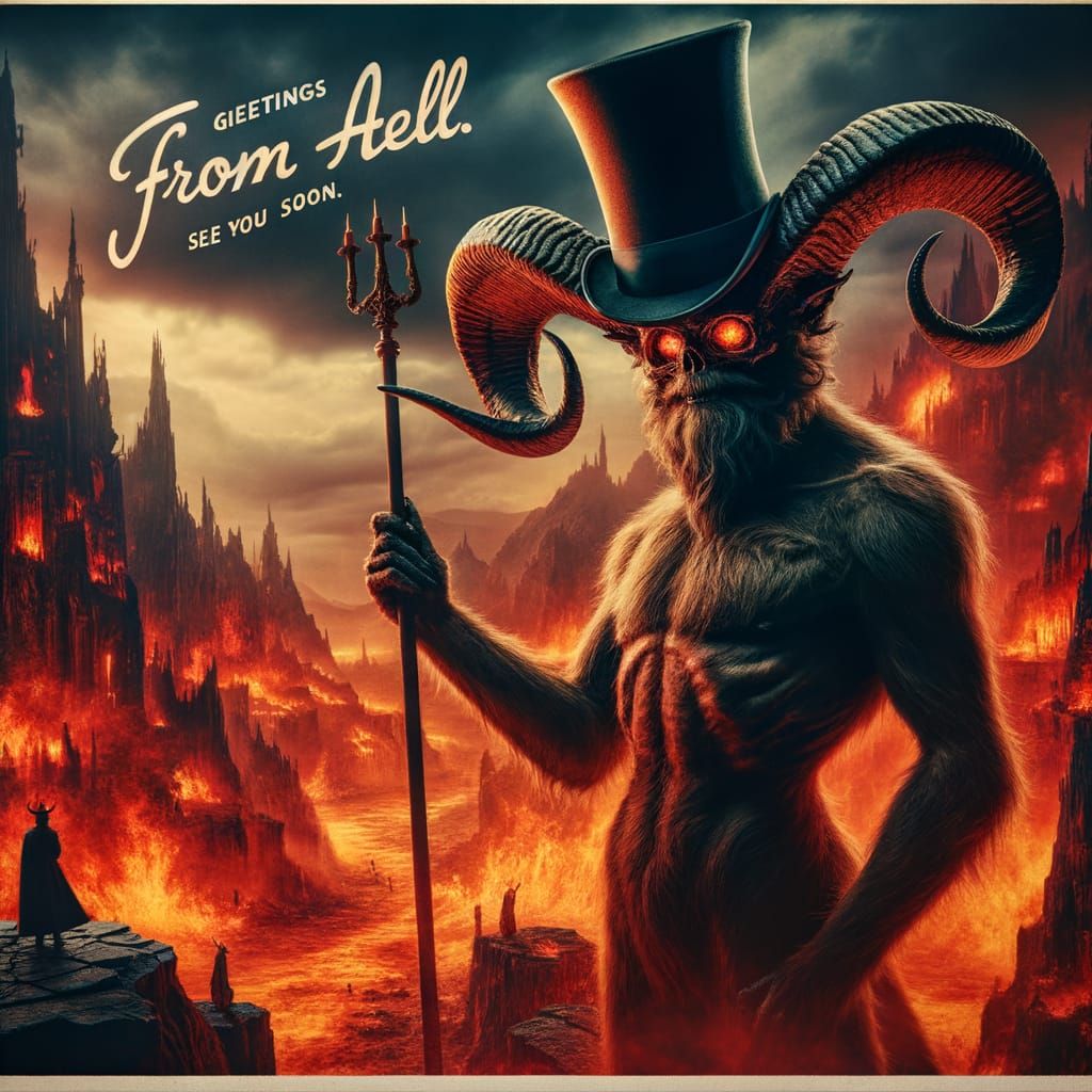Greetings From Hell: Devil in Fiery Landscape