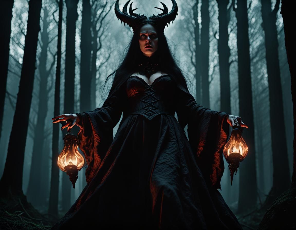 Evil Sorceress Dark Ritual in Cursed Forest