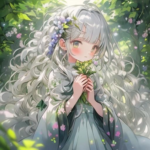 Anime Goddess of Life in Lush Garden