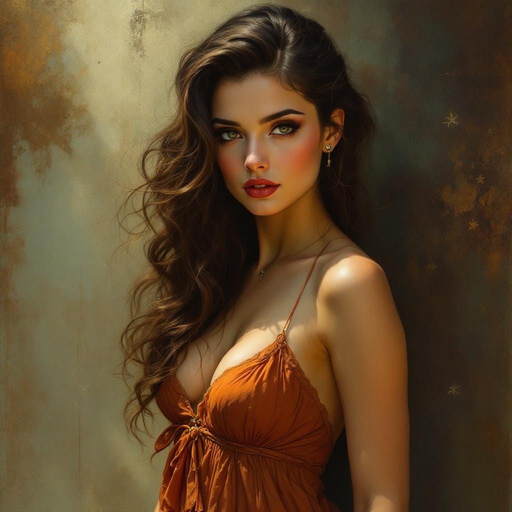 1950s Pin-Up Woman in Art Nouveau Style