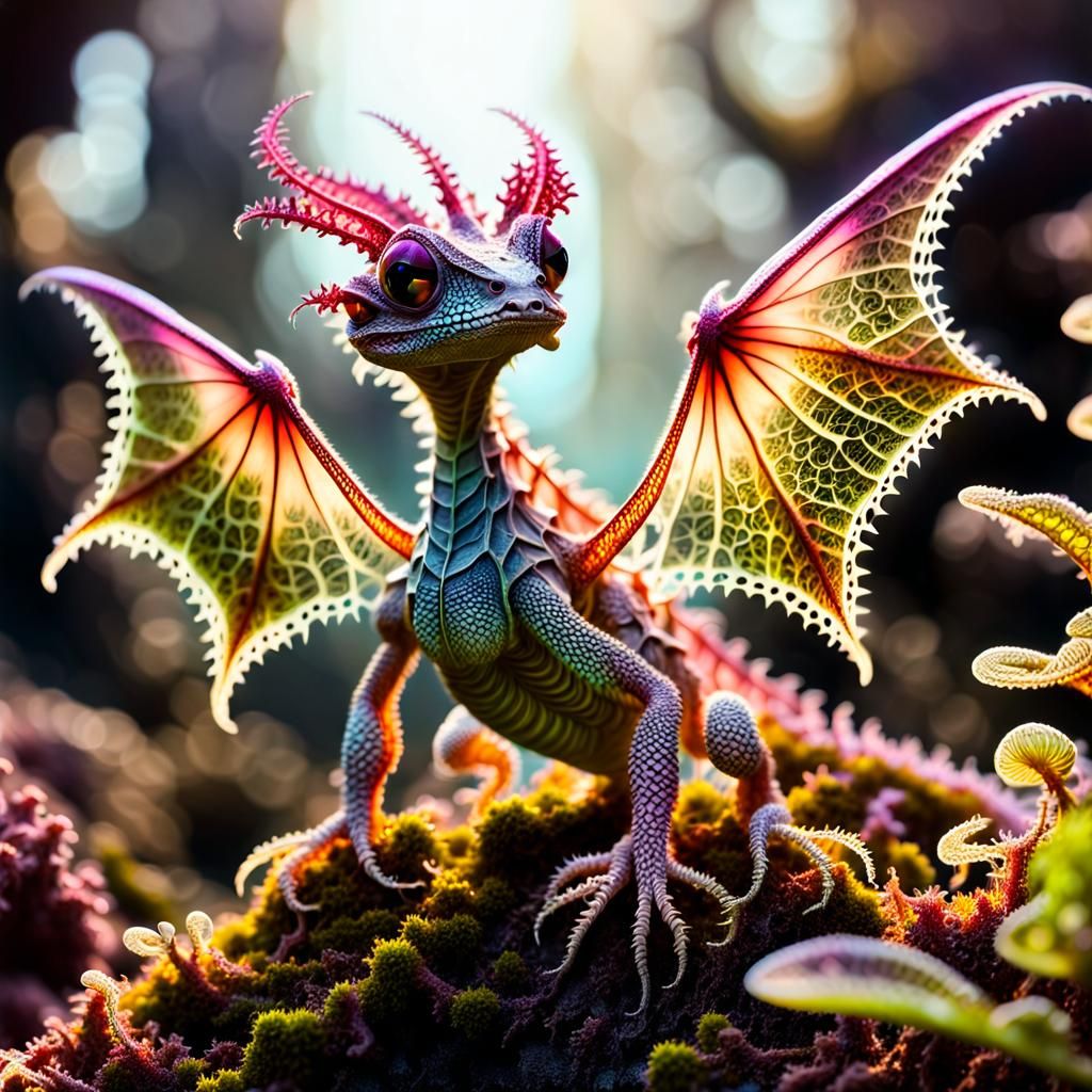 Ethereal Lacewinged Lizard Wizard in Gouache Style