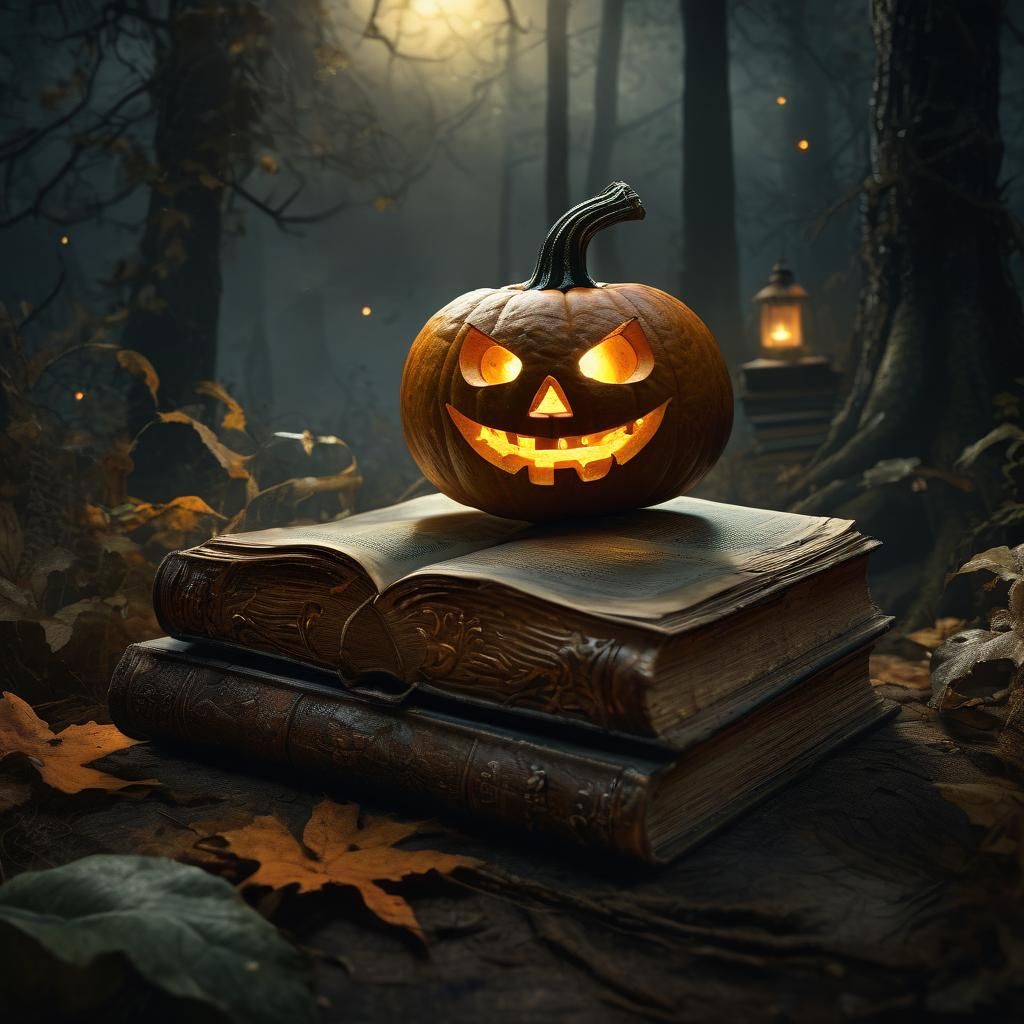 Mystical Forest: Glowing Jack-o-Lantern Fantasy Art