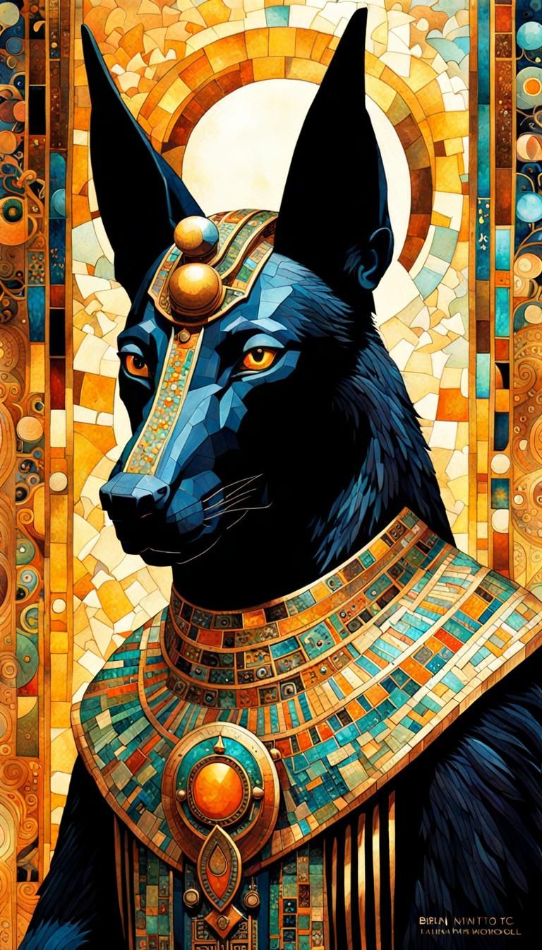 Vibrant Anubis Mosaic in Fantasy Art Style