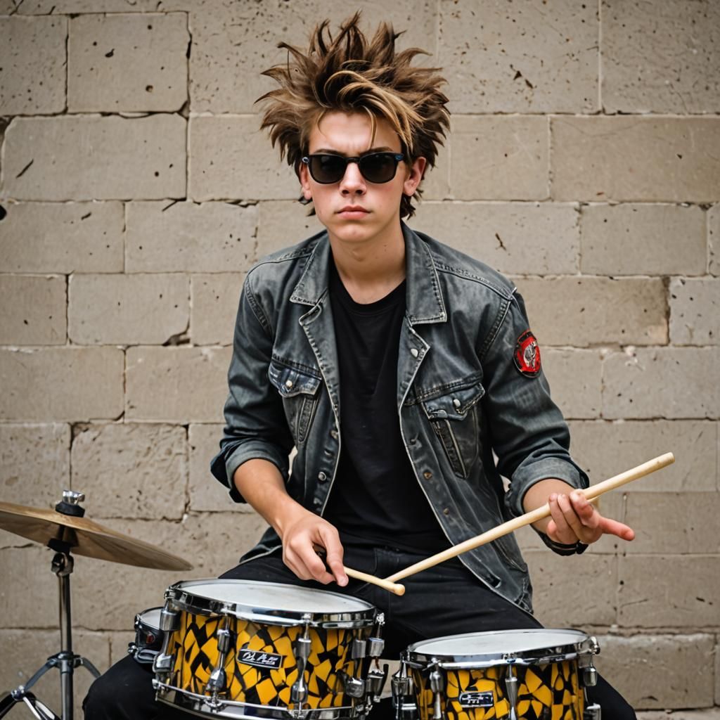Punk Rock Drummer Boy in Sunglasses