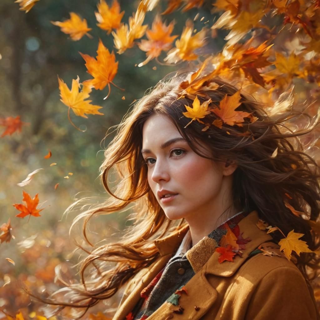 Whimsical Autumn Whirlwind in Impressionistic Style