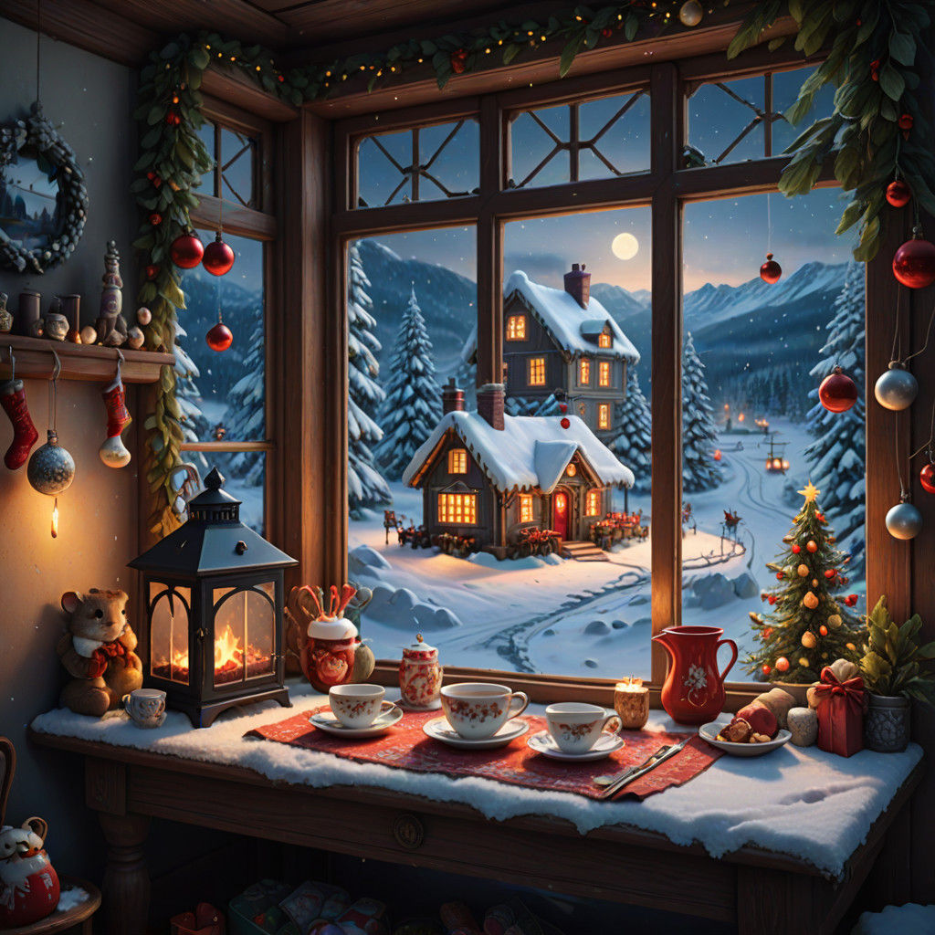 Magical Winter Wonderland Scene in Maximalist Style