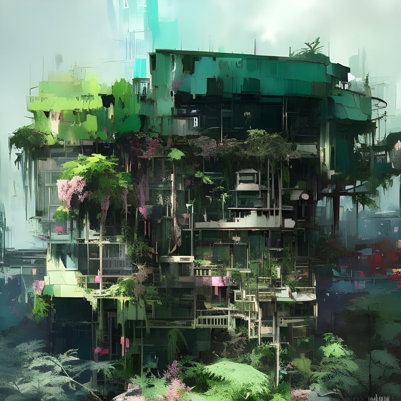 Overgrown Art Bunker with Graffiti and Plants