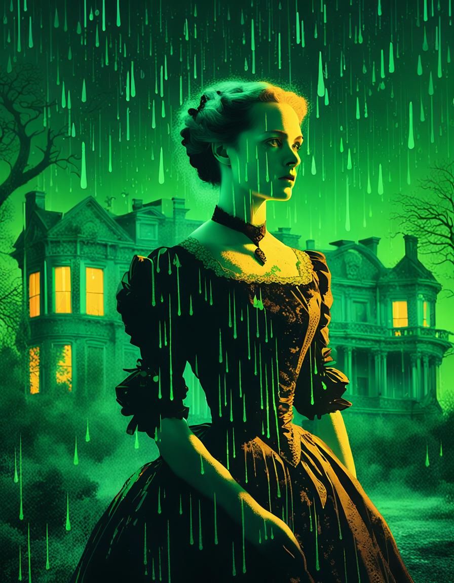 Southern Belle in Phosphorescent Rain, Cinematic Portrait