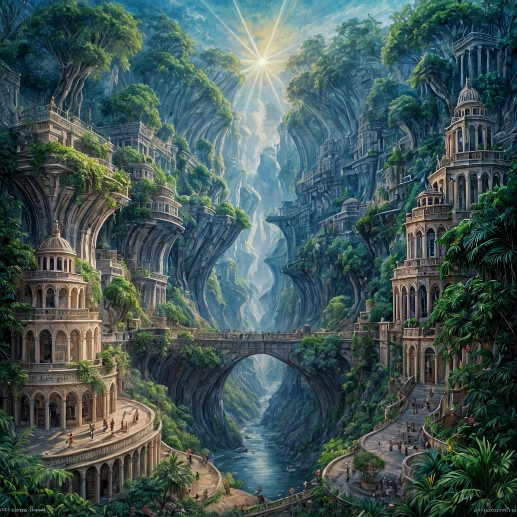 Vibrant Epic Impressionist Masterpiece of The Hanging Garden...