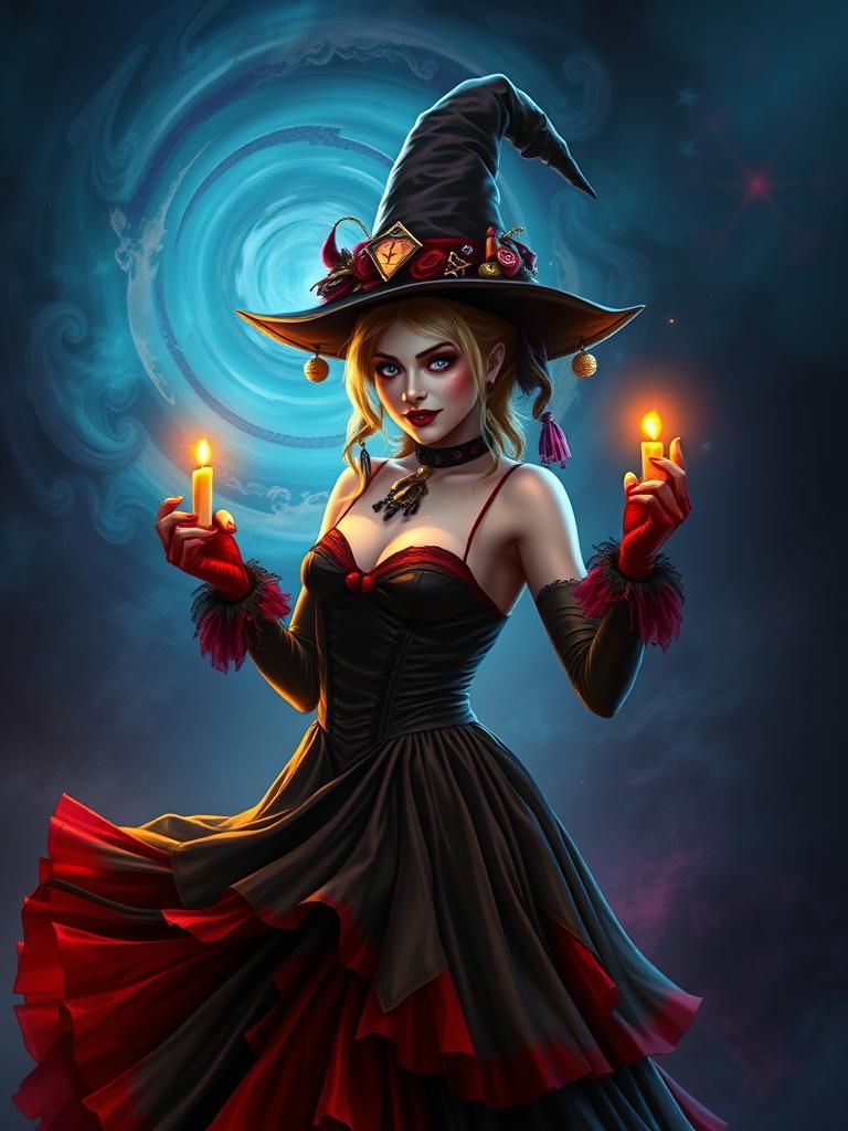 Harley Quinn as Victorian Witch, Digital Matte Painting