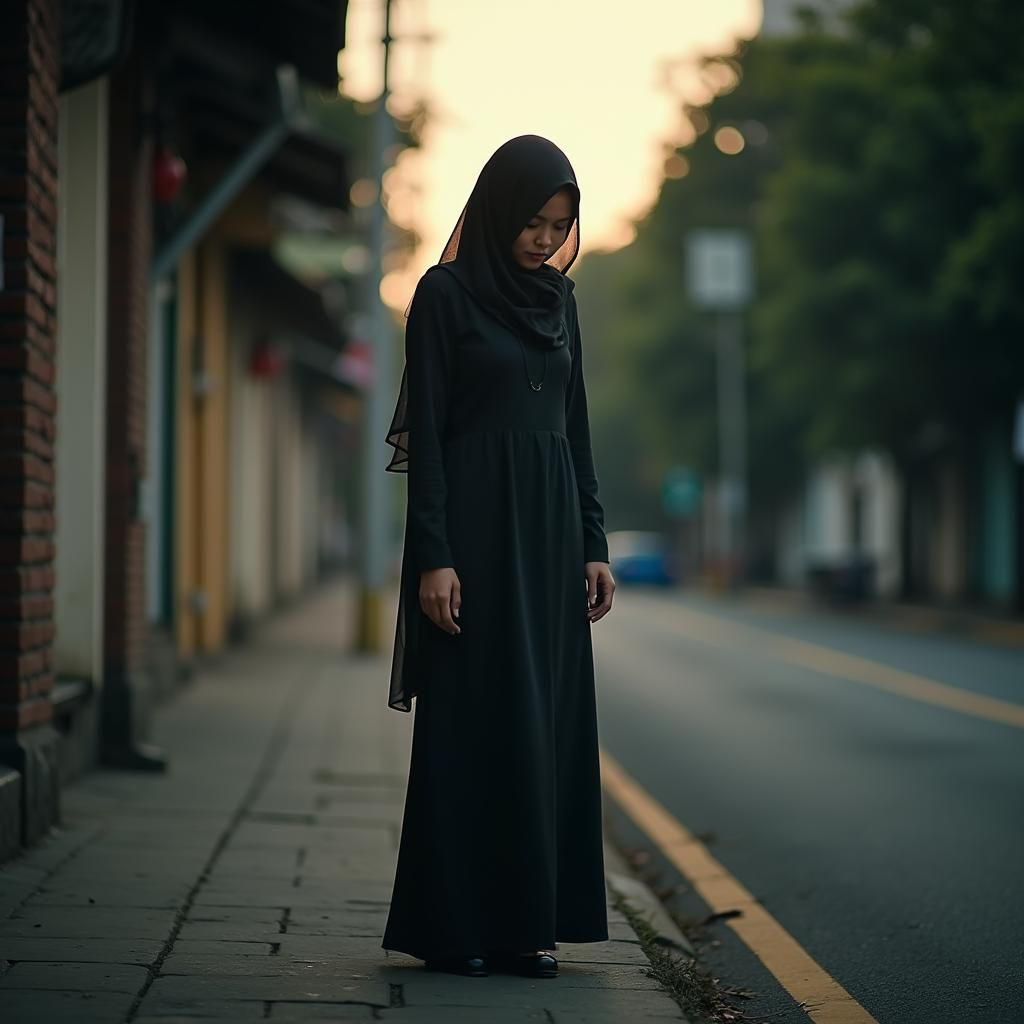 Melancholy Malay Woman in Cinematic Style
