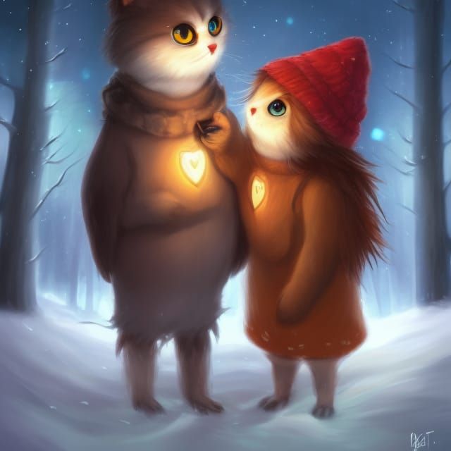 Adorable Baby Owl Family Portrait in Snow