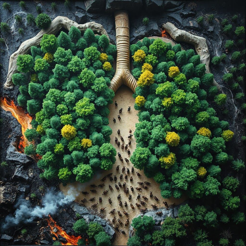 Surreal Lung Forest in High Relief Trompe L'oeil